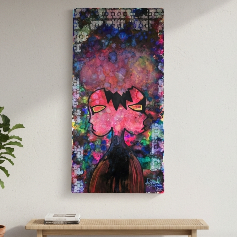 HANDCRAFTED Abstract Alien Painting HANDMADE & HANDPAINTED Wall Art Decor 15x30